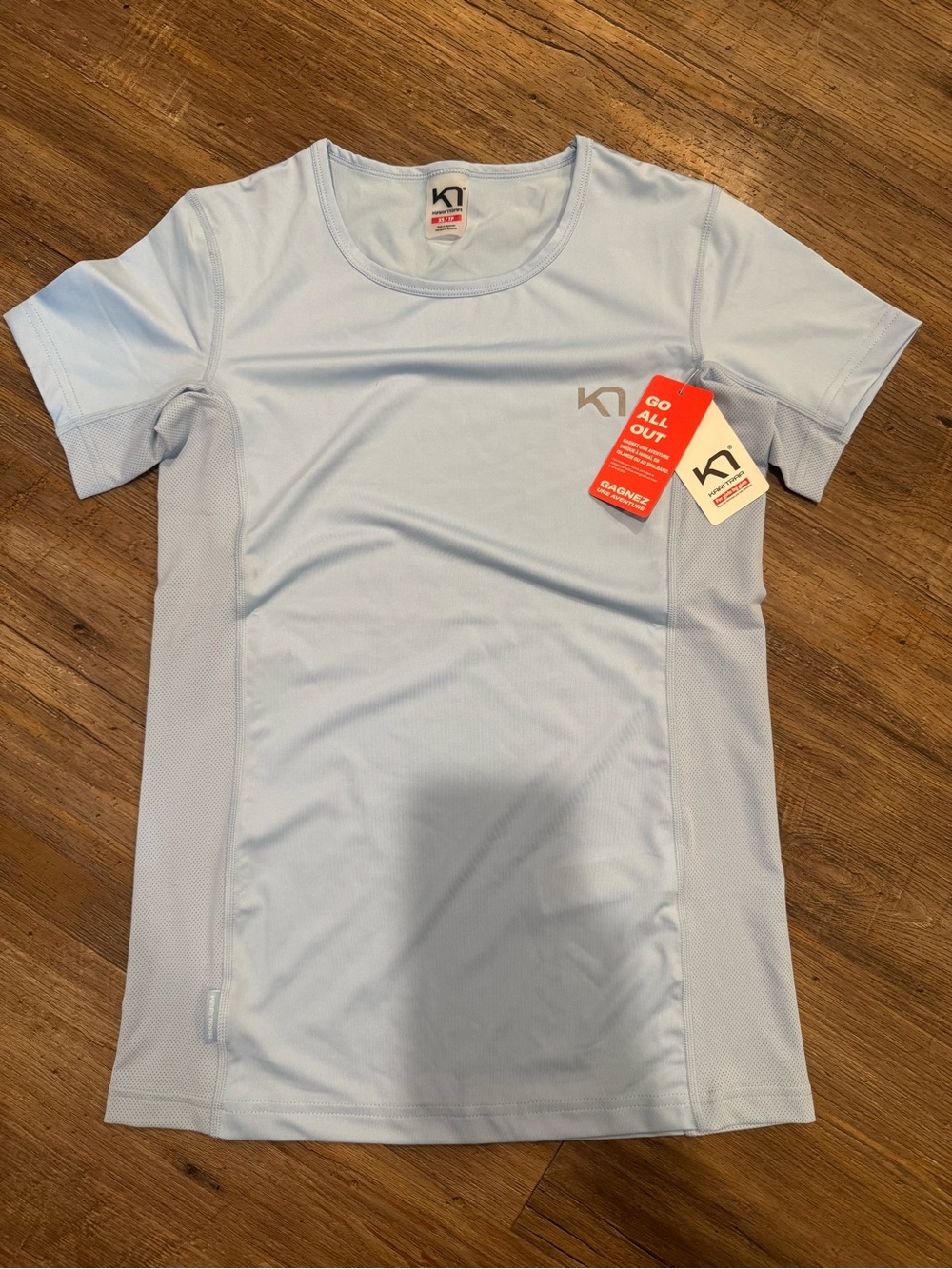 NWT Kari Traa Nora training T-shirt Mesh Sides Light Blue Soft Sz XS